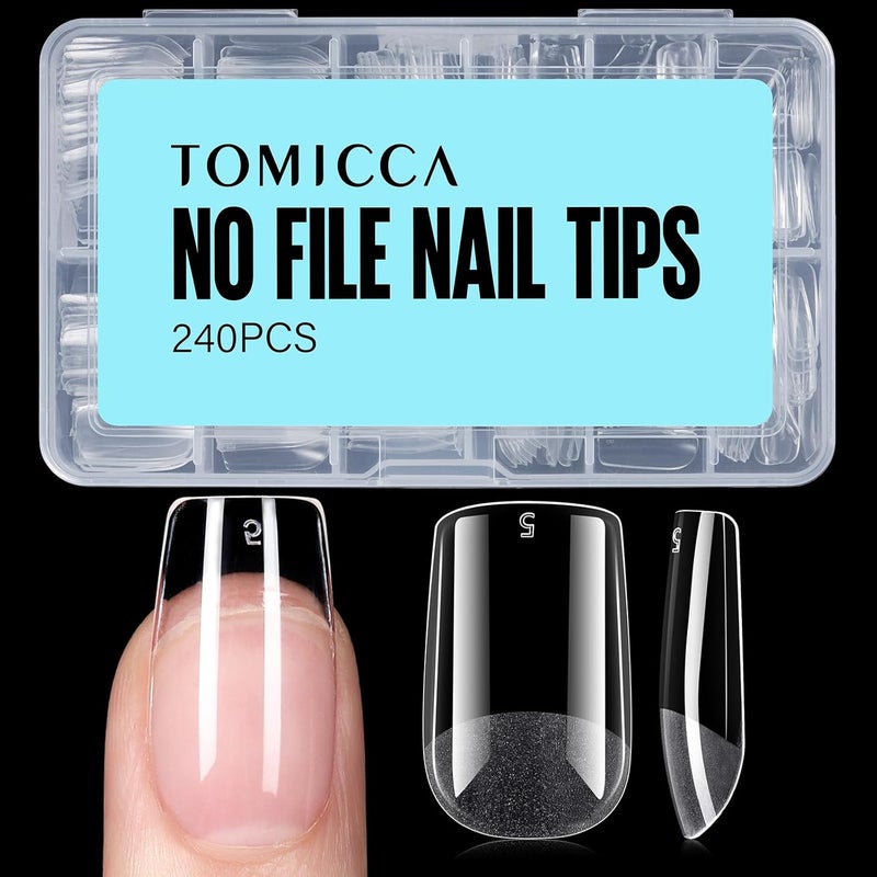 TOMICCA Short Square Nail Tips, 240Pcs Half Matte Press on Full Cover Acrylic Nails, 12 Sizes Soft Acrylic Fake Nail Tips for Nail Extension Art Home DIY Nail Salon - Image 1